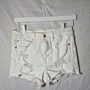 American‎ Eagle White Ripped Jean Shorts Size 6 Y2K